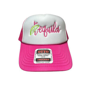Otto Foam Front Embroidered Trucker Hat “Tequila” SnapBack Hot Pink & White